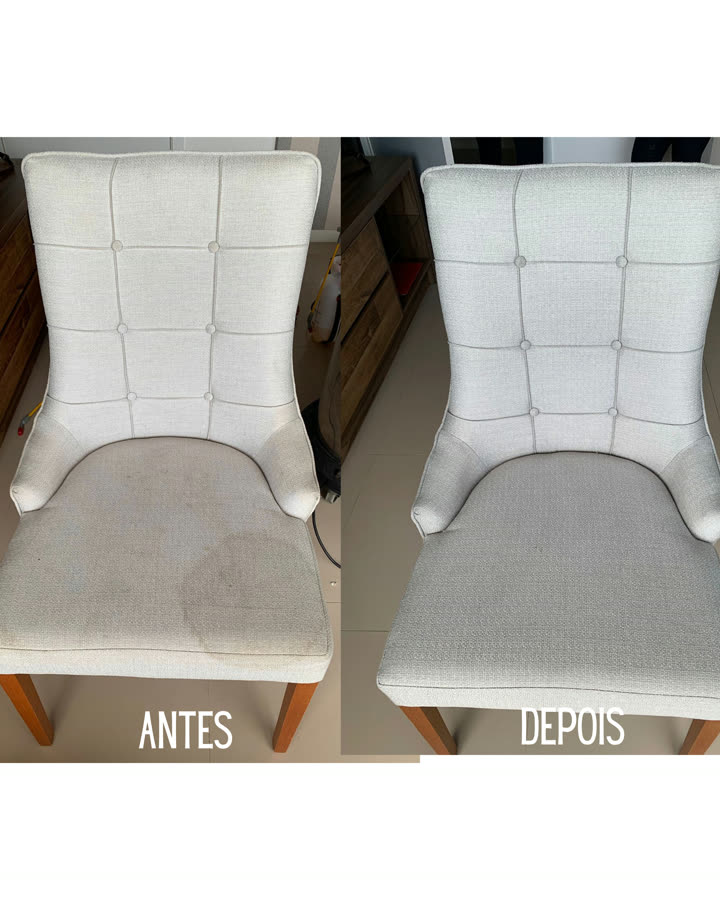 Antes e depois de poltrona higienizada